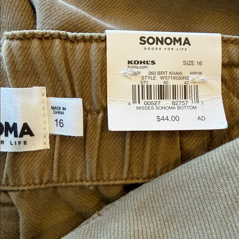 NWT Sonoma Tan Casual Tie-Waist mid-rise relaxed capri Pants size 16 - Picture 8 of 11